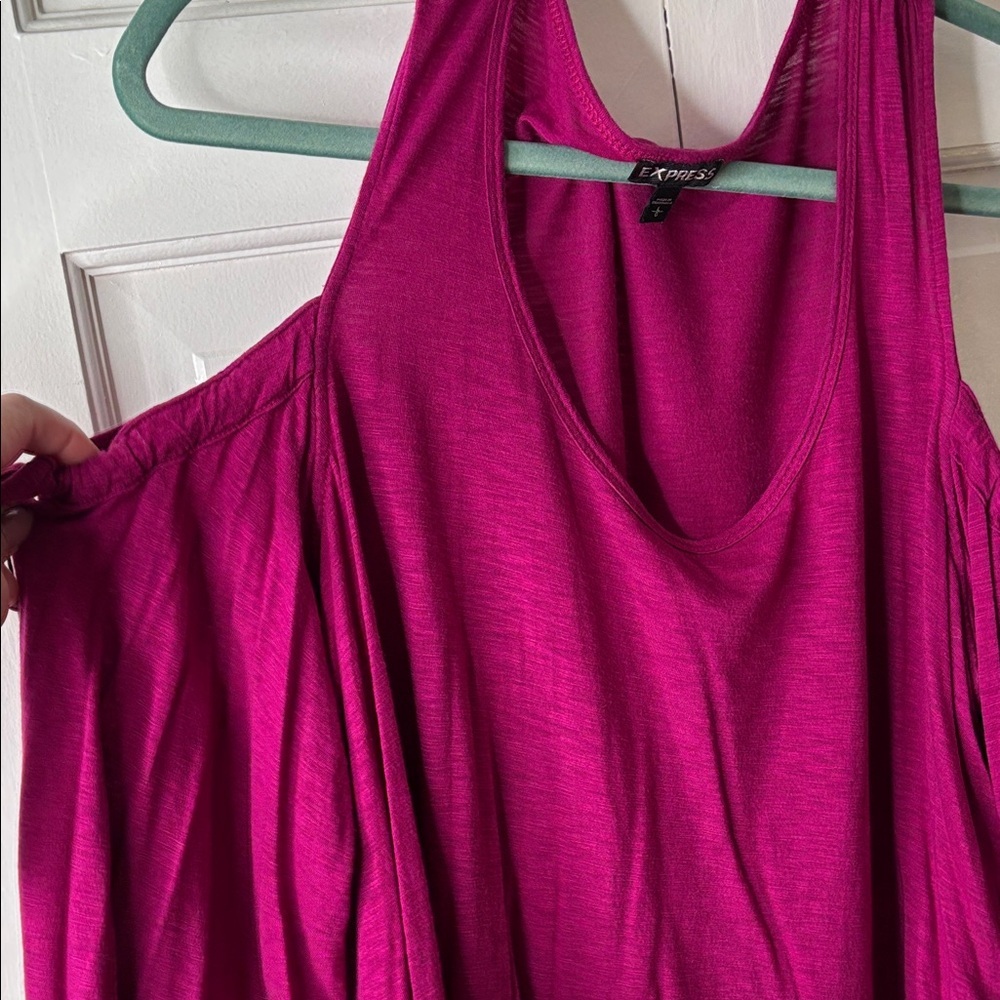 Express Deep Fuchsia Draped Off-Shoulder knit Top sz L - Picture 3 of 5